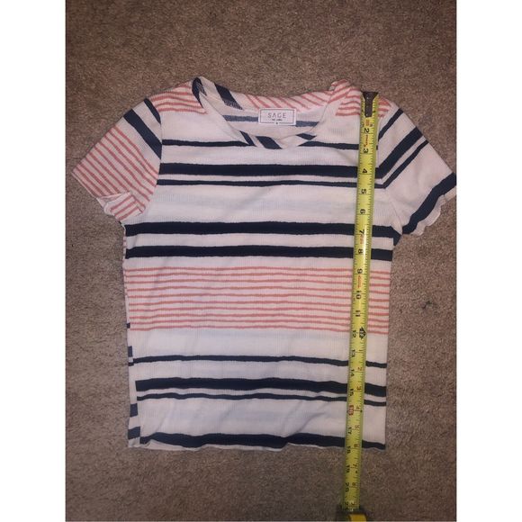 Sage The Label Striped Short-Sleeve Basic Ribbed T-Shirt Pink Blue, Sz Medium - Picture 2 of 3